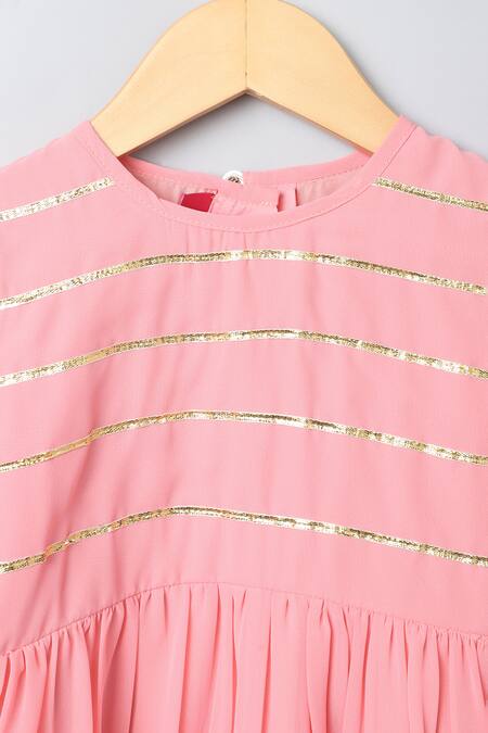 Buy_Petite Pomme_Pink Georgette Zari Gota Patti Work Dress _Online_at_Aza_Fashions