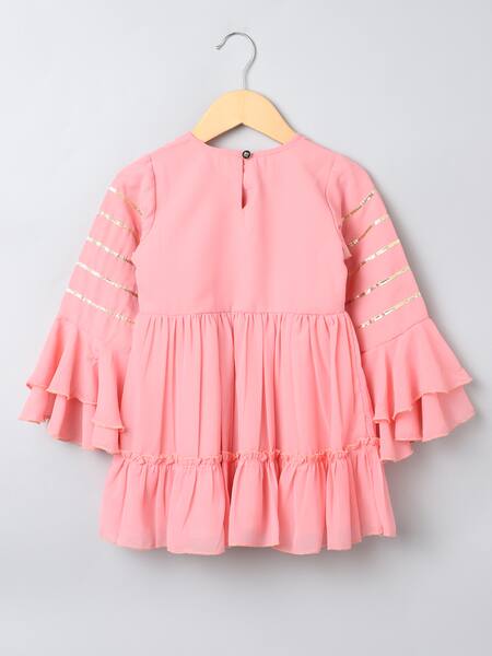 Petite Pomme_Pink Georgette Zari Gota Patti Work Dress _at_Aza_Fashions