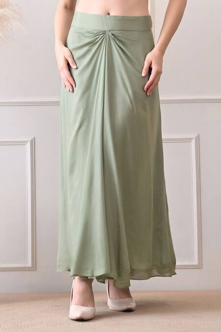 Peenacolada_Green Crepe Embroidery, Sequins, Zari Square Floral Pattern Cape And Skirt Set _Online_at_Aza_Fashions