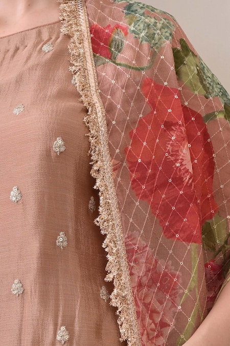 Buy Peenacolada Peach Chinon, Crepe Embroidery, Sequins, Zari Floral Pattern Cape And Skirt Set Buy_Peenacolada_Peach Chinon, Crepe Embroidery, Sequins, Zari Floral Pattern Cape And Skirt Set
