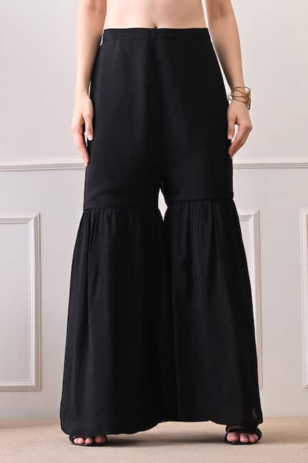 Peenacolada_Black Chinon Embroidery, Sequins, Zari Round Butti Pattern Kurta With Gharara _at_Aza_Fashions