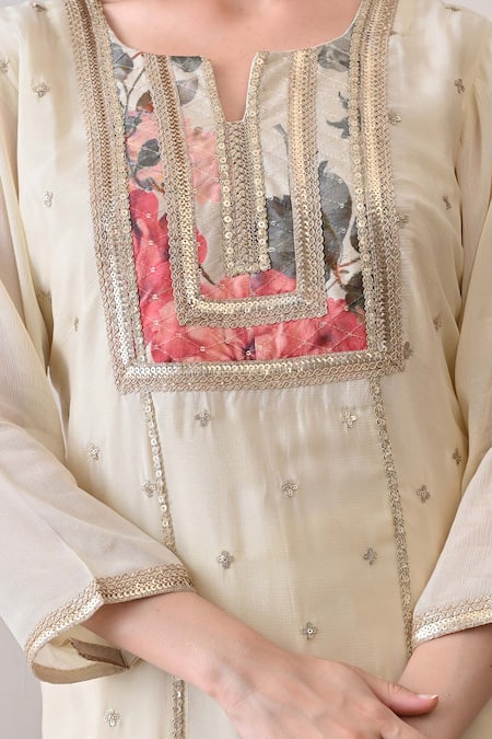 Buy Peenacolada Cream Crepe, Chiffon Embroidery, Sequins, Zari Split Floral Pattern Kurta Set Online at Aza Fashions Buy_Peenacolada_Cream Crepe, Chiffon Embroidery, Sequins, Zari Split Floral Pattern Kurta Set _Online_at_Aza_Fashions