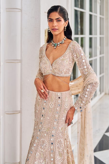 Buy Nidhika Shekhar Pink Georgette, Net Pearls, Sequins, Mirrors, Harsh O Ullas Lehenga Set Online at Aza Fashions Buy_Nidhika Shekhar_Pink Georgette, Net Pearls, Sequins, Mirrors, Harsh O Ullas Lehenga Set _Online_at_Aza_Fashions