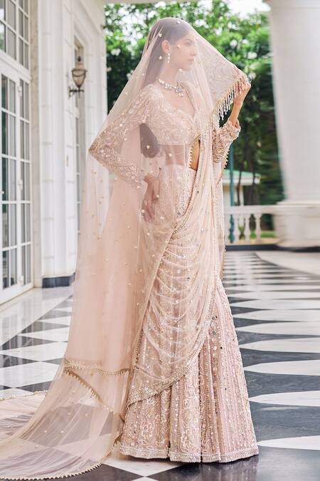 Shop Nidhika Shekhar Pink Georgette, Net Pearls, Sequins, Mirrors, Harsh O Ullas Lehenga Set Online at Aza Fashions Shop_Nidhika Shekhar_Pink Georgette, Net Pearls, Sequins, Mirrors, Harsh O Ullas Lehenga Set _Online_at_Aza_Fashions