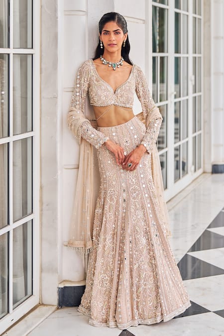 Buy Nidhika Shekhar Pink Georgette, Net Pearls, Sequins, Mirrors, Harsh O Ullas Lehenga Set Buy_Nidhika Shekhar_Pink Georgette, Net Pearls, Sequins, Mirrors, Harsh O Ullas Lehenga Set