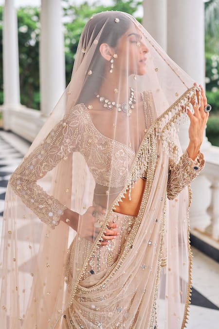 Shop Nidhika Shekhar Pink Georgette, Net Pearls, Sequins, Mirrors, Harsh O Ullas Lehenga Set Shop_Nidhika Shekhar_Pink Georgette, Net Pearls, Sequins, Mirrors, Harsh O Ullas Lehenga Set