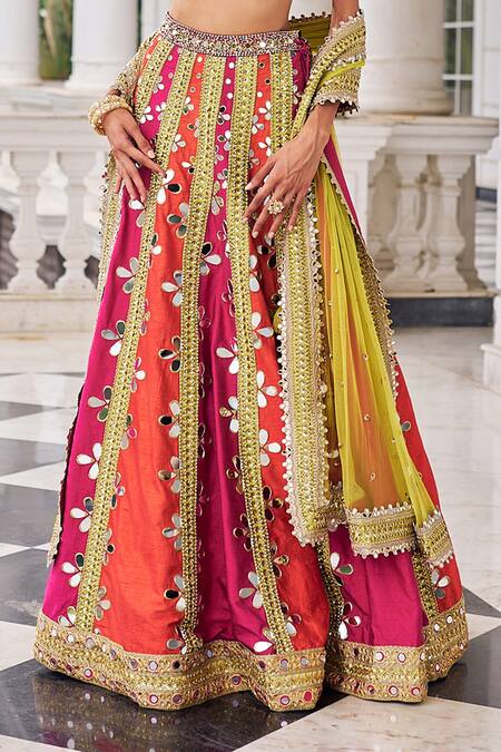 Nidhika Shekhar_Pink Silk, Net Embroidery, Mirrors, Sequins, Prakash E Ullas Lehenga Set _at_Aza_Fashions