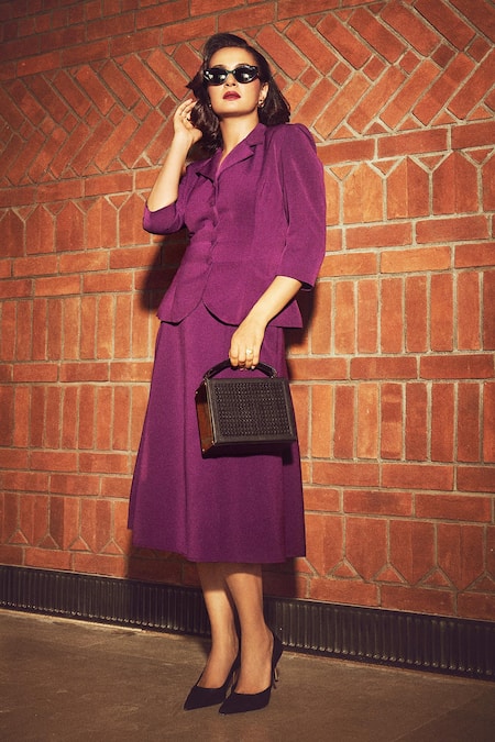 Ahi Clothing Kimberly Purple Coat & Skirt Co-ord Set 