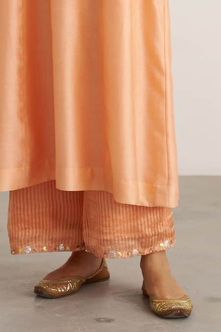 Buy_Vaaya_Peach , Chanderi, Organza Gota Patti, Embroidery, Sherbet Kurta Set 