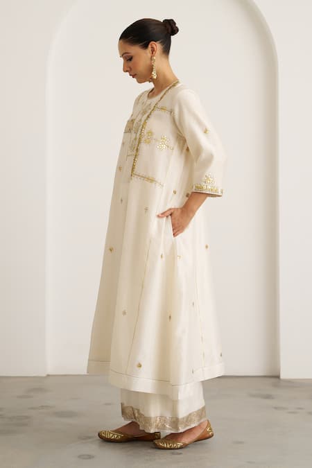 Vaaya_Ivory Silk, Silk, Gota Patti, Embroidery, Kurta With Pant _Online_at_Aza_Fashions