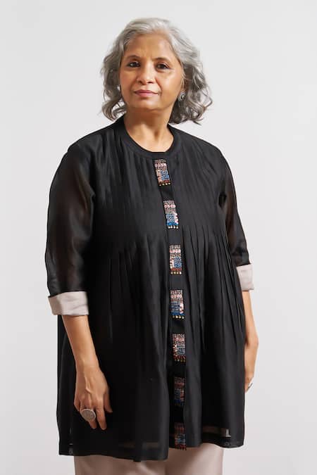 Vaaya Ink Silk Chanderi  Black Top 