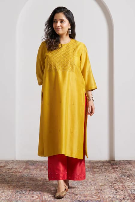 Vaaya Sarson Yellow Silk Chanderi Kurta 