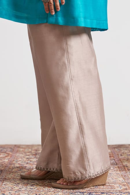 Shop_Vaaya_Gray Chanderi Silk Embroidery Grey Pant 