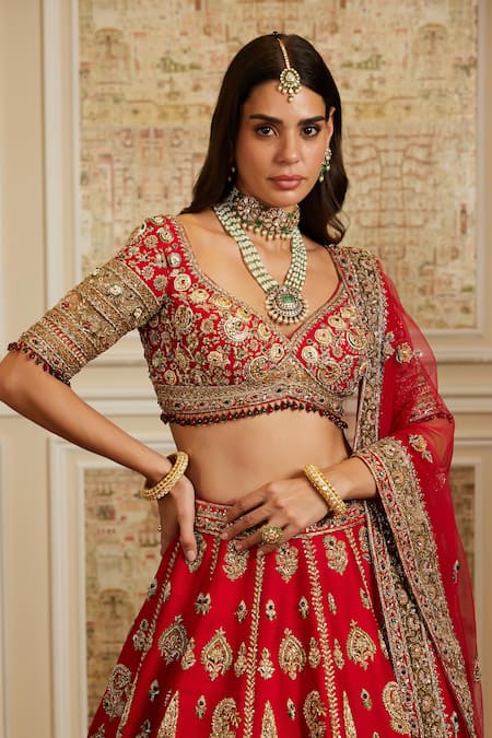 Buy Roqa Red Silk, Net Embroidery, Zari, Sequins, Stones Naima Bridal Lehenga Set Online at Aza Fashions Buy_Roqa_Red Silk, Net Embroidery, Zari, Sequins, Stones Naima Bridal Lehenga Set _Online_at_Aza_Fashions