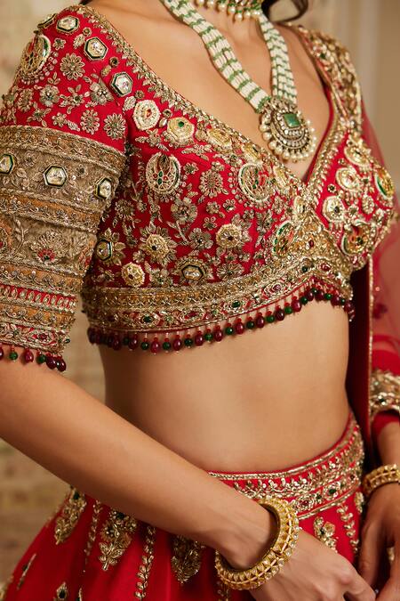 Shop Roqa Red Silk, Net Embroidery, Zari, Sequins, Stones Naima Bridal Lehenga Set Shop_Roqa_Red Silk, Net Embroidery, Zari, Sequins, Stones Naima Bridal Lehenga Set