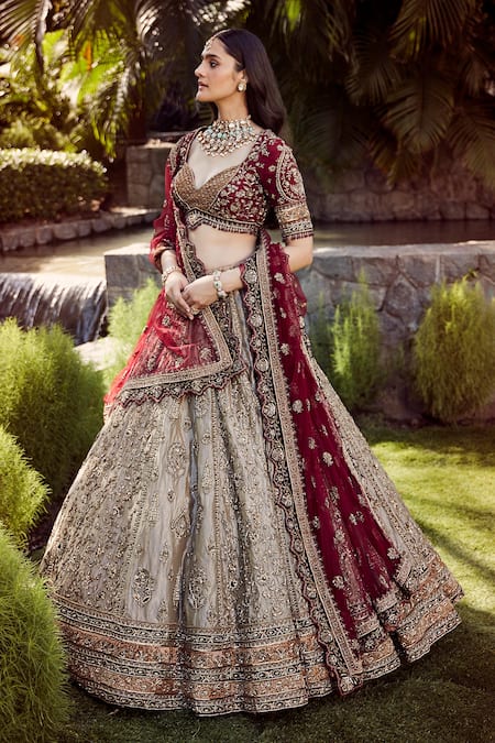 Buy_Roqa_Gold Tissue, Silk, Net Embroidery, Zari Sweetheart Haneen Bridal Lehenga Set_Online_at_Aza_Fashions