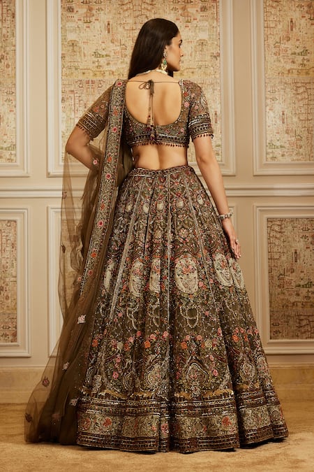 Roqa Reehana Olive Green Embroidered Bridal Lehenga Set 