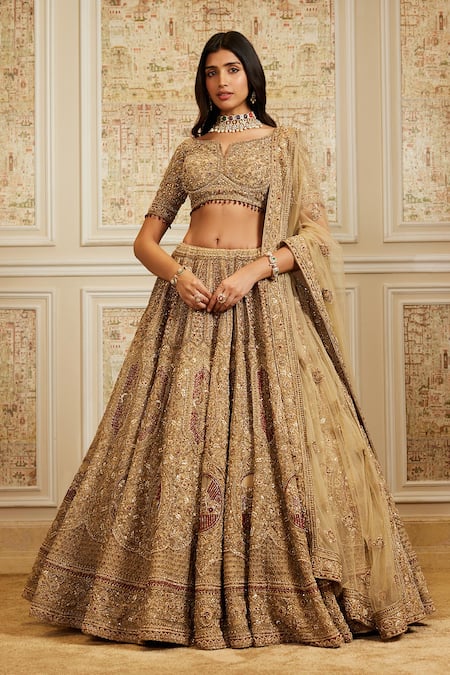 Roqa Gold Net Embroidery, Sequins, Zari, Beads Keyhole Nazeera Bridal Lehenga Set 