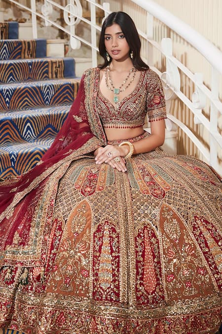 Buy_Roqa_Multi Color Net Embroidery, Sequins, Zari, Beads Nayyara Bridal Lehenga Set _Online_at_Aza_Fashions