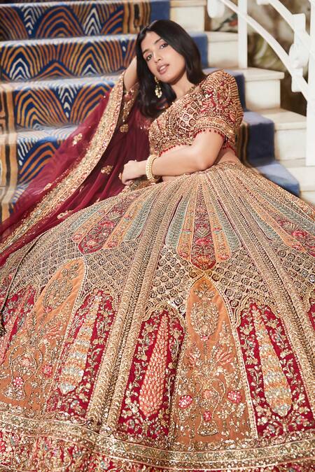 Roqa_Multi Color Net Embroidery, Sequins, Zari, Beads Nayyara Bridal Lehenga Set _at_Aza_Fashions