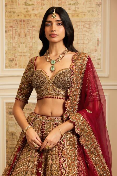 Shop_Roqa_Multi Color Net Embroidery, Sequins, Zari, Beads Nayyara Bridal Lehenga Set 