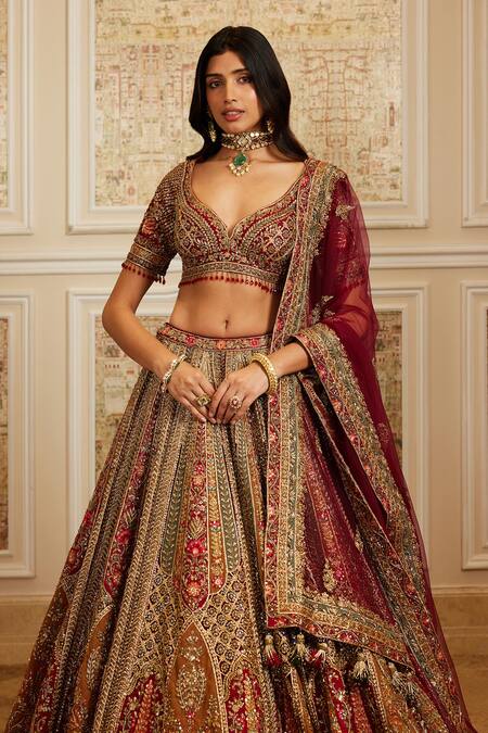 Buy_Roqa_Multi Color Net Embroidery, Sequins, Beads, Zari, Qamra Bridal Lehenga Set _Online_at_Aza_Fashions