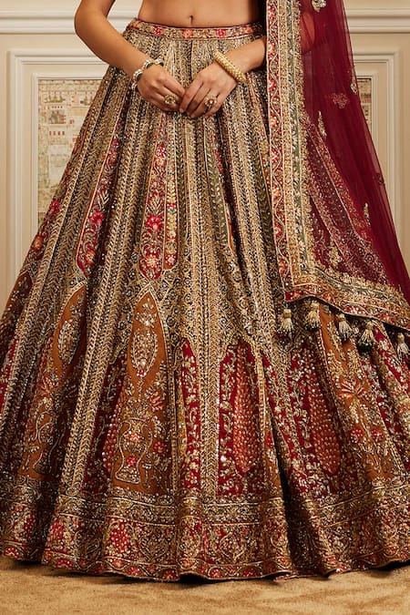 Shop_Roqa_Multi Color Net Embroidery, Sequins, Beads, Zari, Qamra Bridal Lehenga Set _Online_at_Aza_Fashions