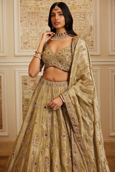 Buy_Roqa_Gold Tissue Embroidery, Sequins, Stones, Zari Firdous Bridal Lehenga Set _Online_at_Aza_Fashions