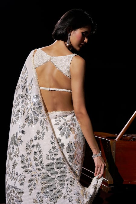 Seema Gujral Gold Silver Sequin Work Saree With Blouse 