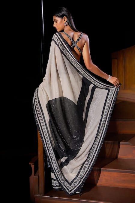 Seema Gujral Black & White Sequin Work Saree With Blouse 