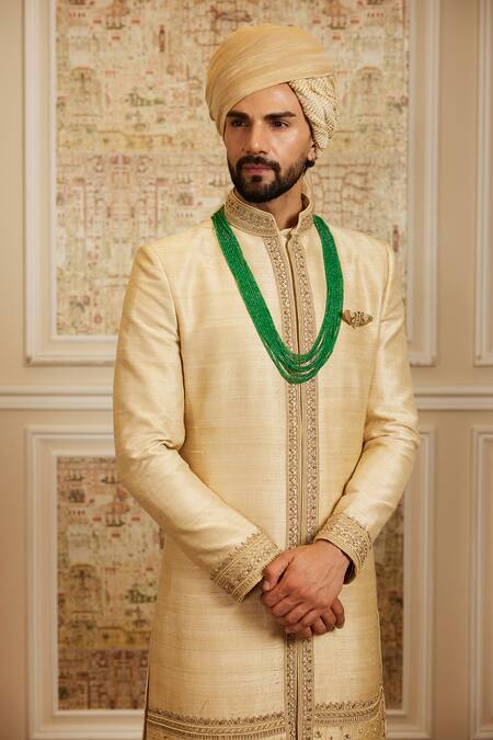 Roqa Gold Silk, Cotton Embroidery, Metallic Thread Meheram Sherwani Kurta Set Online at Aza Fashions Roqa_Gold Silk, Cotton Embroidery, Metallic Thread Meheram Sherwani Kurta Set _Online_at_Aza_Fashions