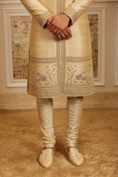 Buy Roqa Gold Silk, Cotton Embroidery, Metallic Thread Meheram Sherwani Kurta Set Online at Aza Fashions Buy_Roqa_Gold Silk, Cotton Embroidery, Metallic Thread Meheram Sherwani Kurta Set _Online_at_Aza_Fashions