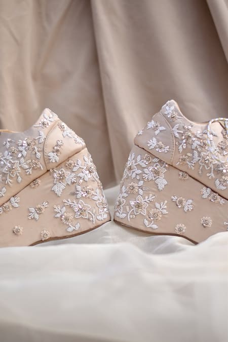 Around Always Ivory Dawn Floral Motif Embroidered Sneaker Wedges Online at Aza Fashions Around Always_Ivory Dawn Floral Motif Embroidered Sneaker Wedges _Online_at_Aza_Fashions