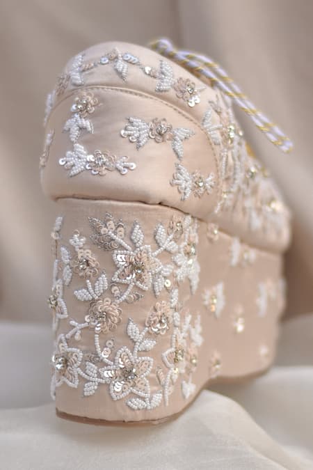 Buy Around Always Ivory Dawn Floral Motif Embroidered Sneaker Wedges Online at Aza Fashions Buy_Around Always_Ivory Dawn Floral Motif Embroidered Sneaker Wedges _Online_at_Aza_Fashions