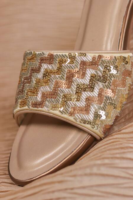 Around Always_Gold Sequins Diva Block Heel Sandals _Online_at_Aza_Fashions