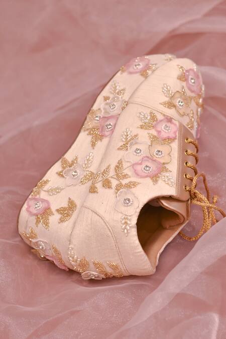 Buy_Around Always_Off White Dream 3d Floral Embroidered Sneaker Wedges _Online_at_Aza_Fashions