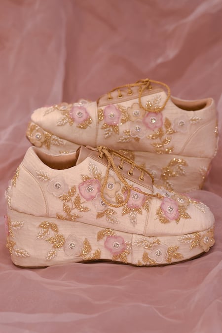 Around Always Dream 3D Floral Embroidered Sneaker Wedges