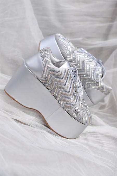 Around Always Melody Geometric Sequin & Glass Bead Sneaker Wedges 