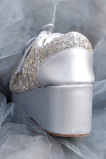 Around Always_Silver Moon Beaded Floral Motif Sneaker Wedges _Online_at_Aza_Fashions