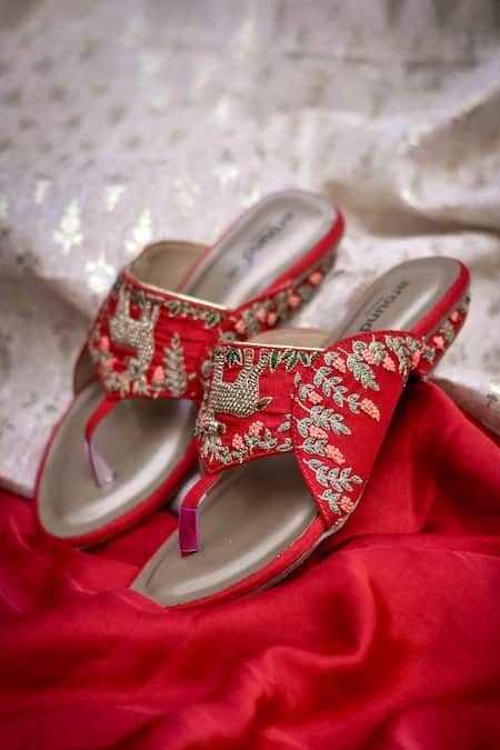 Around Always Red Mrig Zardozi Deer Motif Kolhapuri Flats 