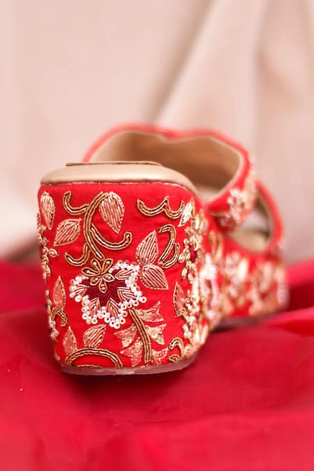Buy Around Always Red Pearls, Embroidery, Zari, Sequins Naina And Zardozi Wedges Online at Aza Fashions Buy_Around Always_Red Pearls, Embroidery, Zari, Sequins Naina And Zardozi Wedges _Online_at_Aza_Fashions