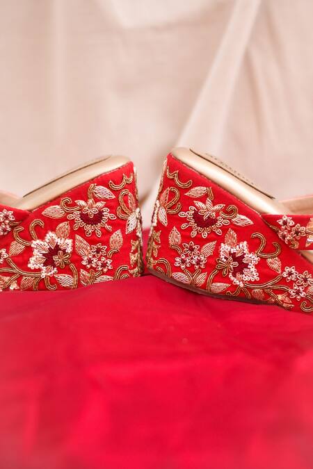 Shop Around Always Red Pearls, Embroidery, Zari, Sequins Naina And Zardozi Wedges Online at Aza Fashions Shop_Around Always_Red Pearls, Embroidery, Zari, Sequins Naina And Zardozi Wedges _Online_at_Aza_Fashions