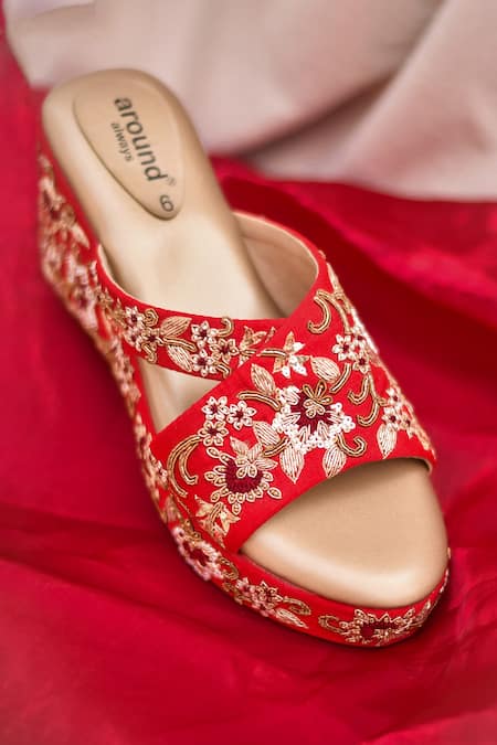 Around Always Red Pearls, Embroidery, Zari, Sequins Naina And Zardozi Wedges at Aza Fashions Around Always_Red Pearls, Embroidery, Zari, Sequins Naina And Zardozi Wedges _at_Aza_Fashions