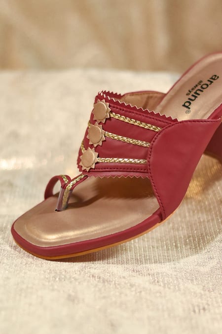 Buy_Around Always_Red Metallic Thread, Studs Ojaswi Block Heels With Gold Rope Straps _Online_at_Aza_Fashions