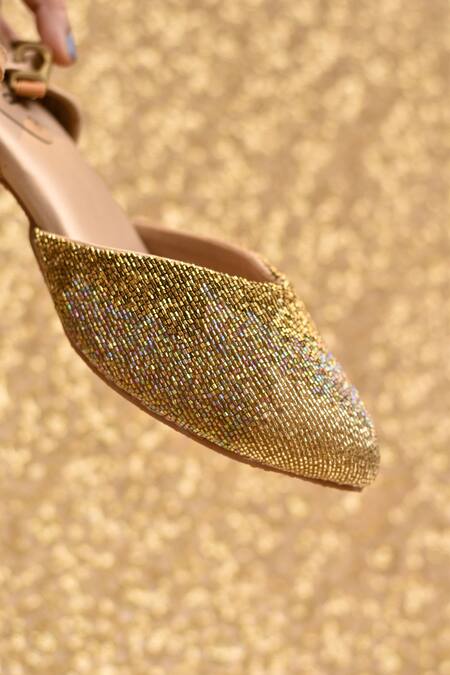 Around Always_Gold Beads, Glitter Ombre Beadwork Stiletto Mule Heels _Online_at_Aza_Fashions