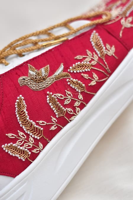 Around Always Pink Panchhi Zardosi Bird Motif Embroidered Sneakers Online at Aza Fashions Around Always_Pink Panchhi Zardosi Bird Motif Embroidered Sneakers _Online_at_Aza_Fashions