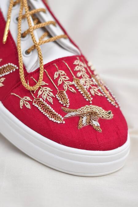 Buy Around Always Pink Panchhi Zardosi Bird Motif Embroidered Sneakers Online at Aza Fashions Buy_Around Always_Pink Panchhi Zardosi Bird Motif Embroidered Sneakers _Online_at_Aza_Fashions