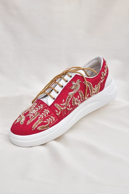 Around Always Panchhi Zardosi Bird Motif Embroidered Sneakers 