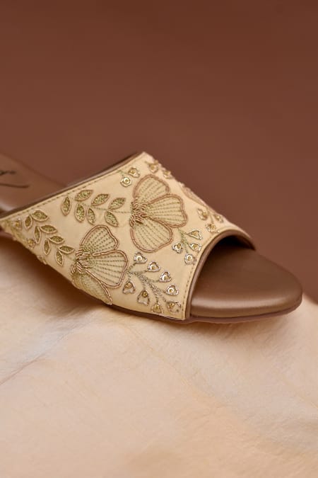 Buy Around Always Gold Embroidery, Zari, Beads Peonies Floral Threadwork And Zardozi Heels Online at Aza Fashions Buy_Around Always_Gold Embroidery, Zari, Beads Peonies Floral Threadwork And Zardozi Heels _Online_at_Aza_Fashions