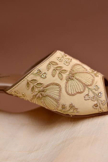 Shop Around Always Gold Embroidery, Zari, Beads Peonies Floral Threadwork And Zardozi Heels Online at Aza Fashions Shop_Around Always_Gold Embroidery, Zari, Beads Peonies Floral Threadwork And Zardozi Heels _Online_at_Aza_Fashions